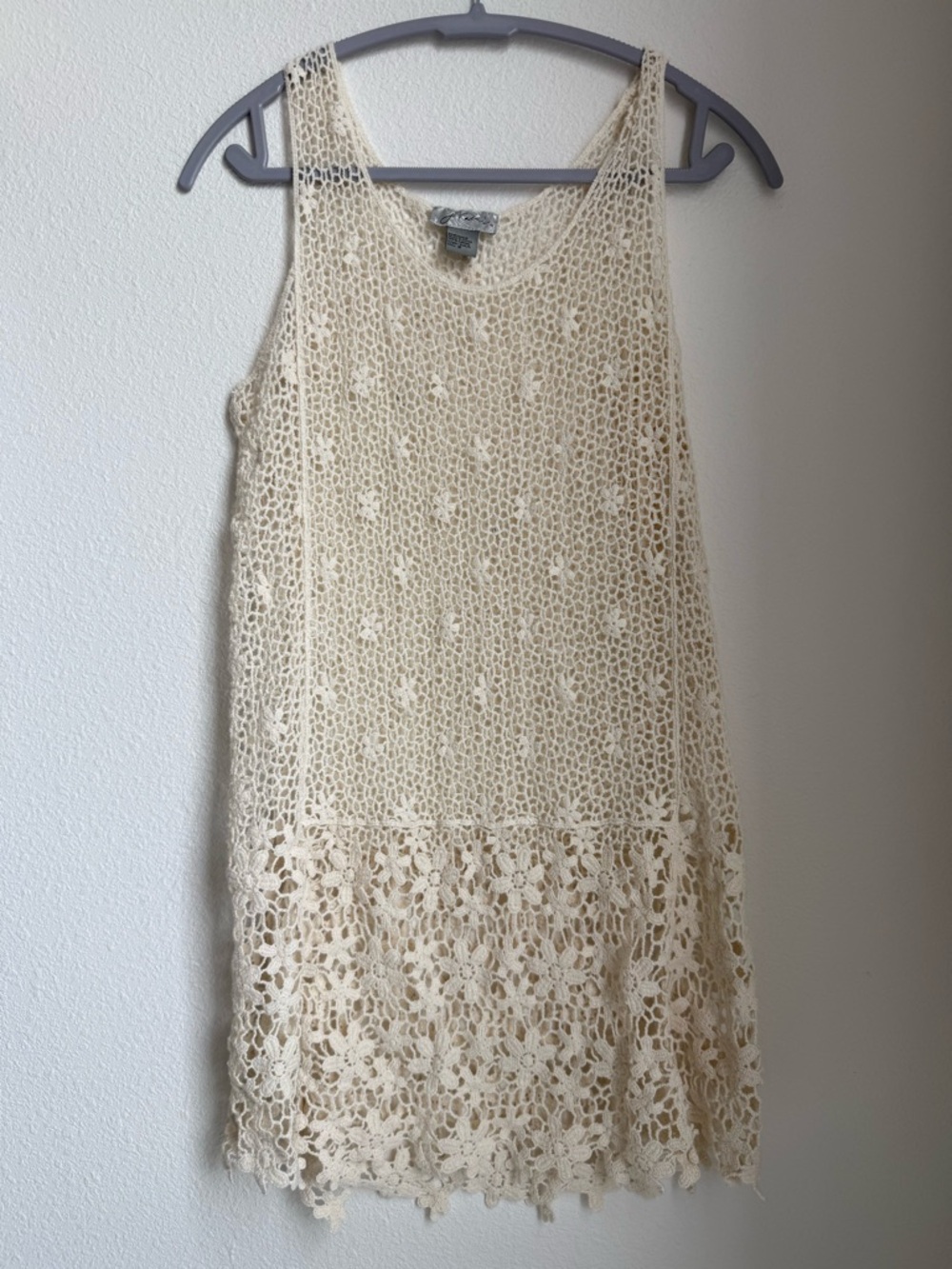 Boho Festival Season Cream Crochet Tank Dress